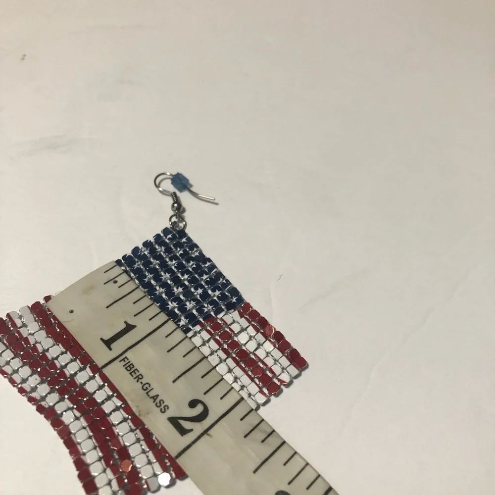 American Flag Mesh Dangle Earrings - Picture 6 of 8